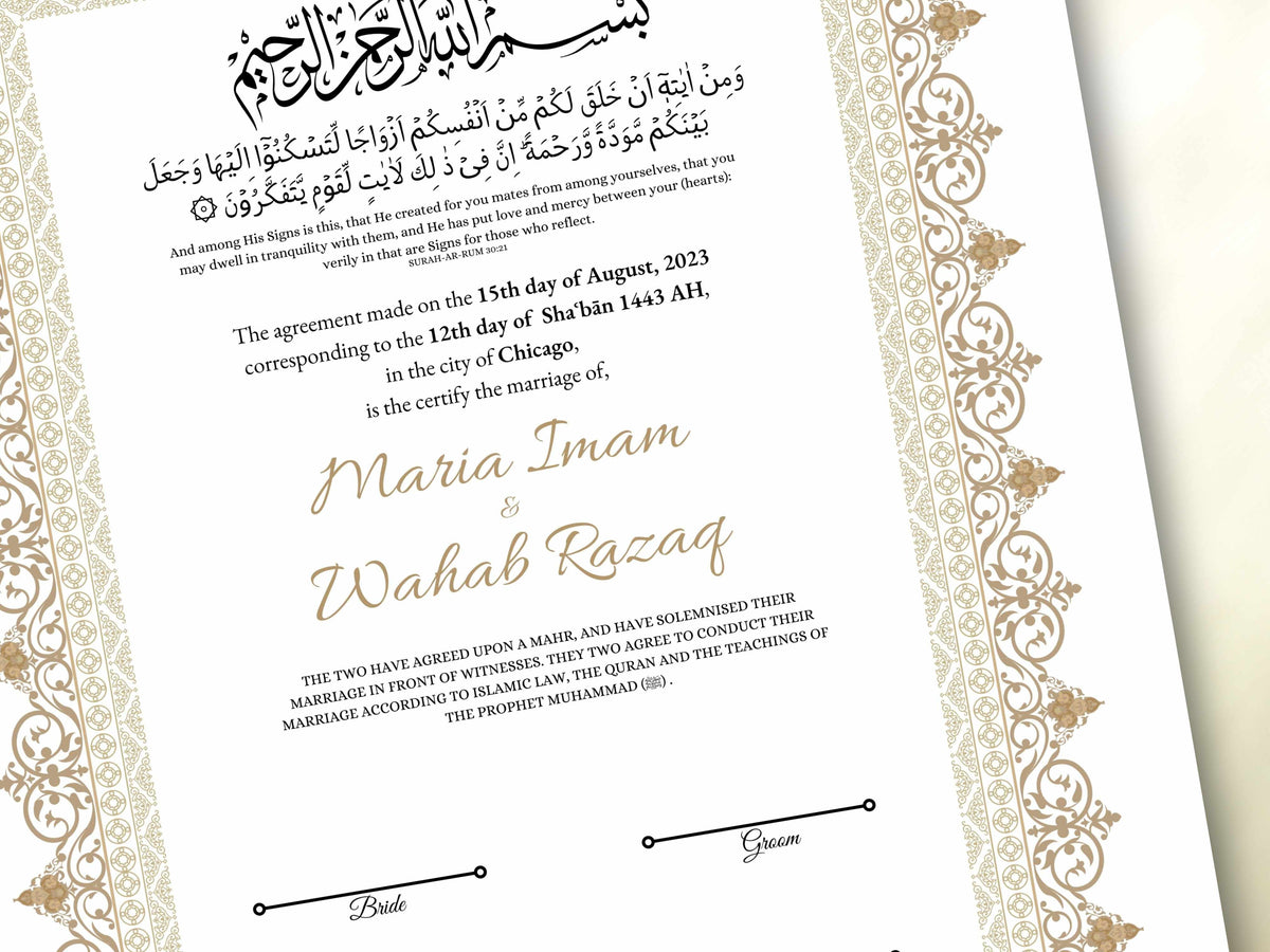 Luxury Nikkah Certificate in Pdf, Nikkah Contract Template, Traditional Islamic Wedding Agreement, Digital Download. NN195