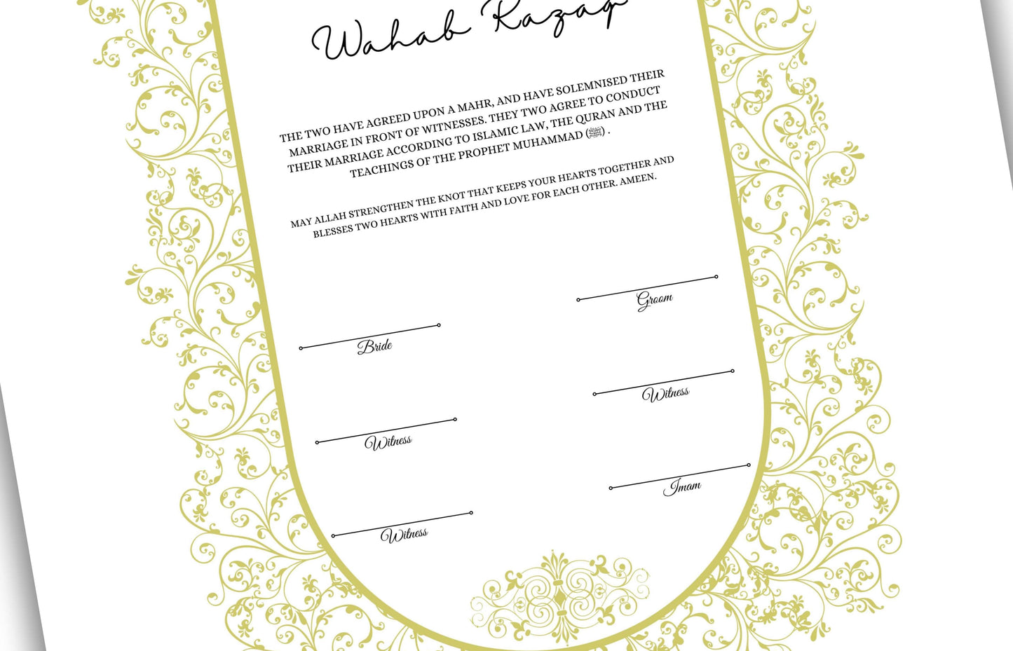 Luxury Nikkah Contract, Digital Printable Personalised Customised Nikkah Certificate, Custom Nikah Nama, Islamic Wedding Contract. NN153