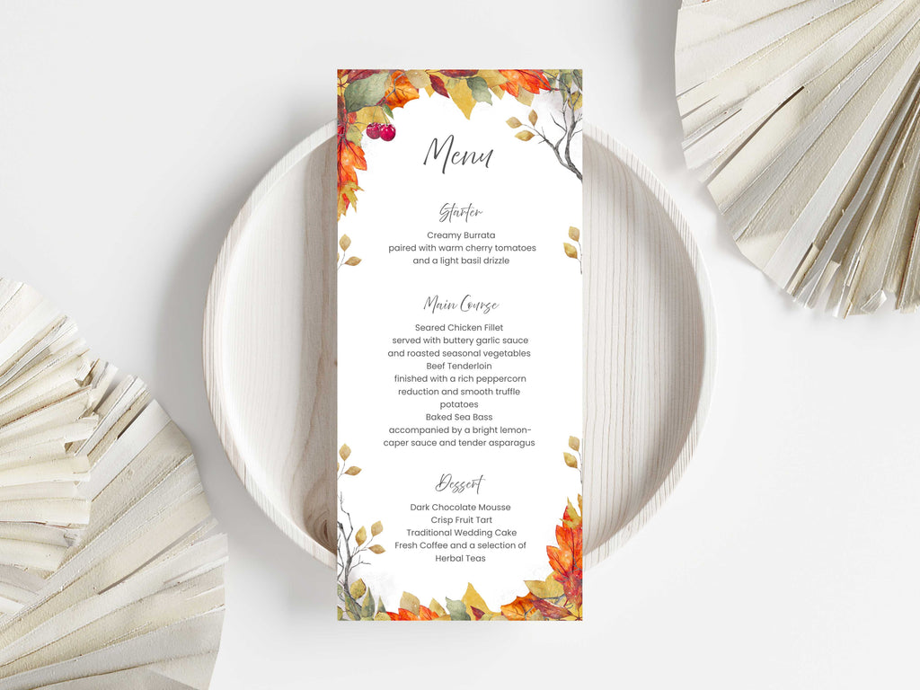 Wedding Menu Template | Editable Canva Place Card. WI210