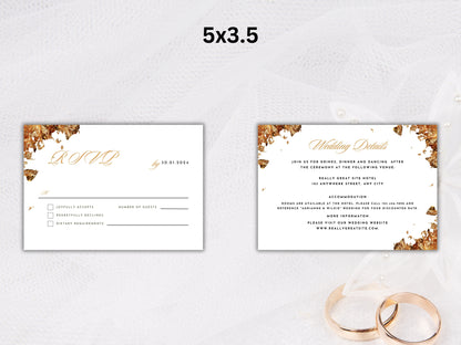 Gold Wedding Invitation Set, Gold RSVP, Wedding Invitation, Details Editable, Menu Card, Save The Date, Wedding Invite. WC82