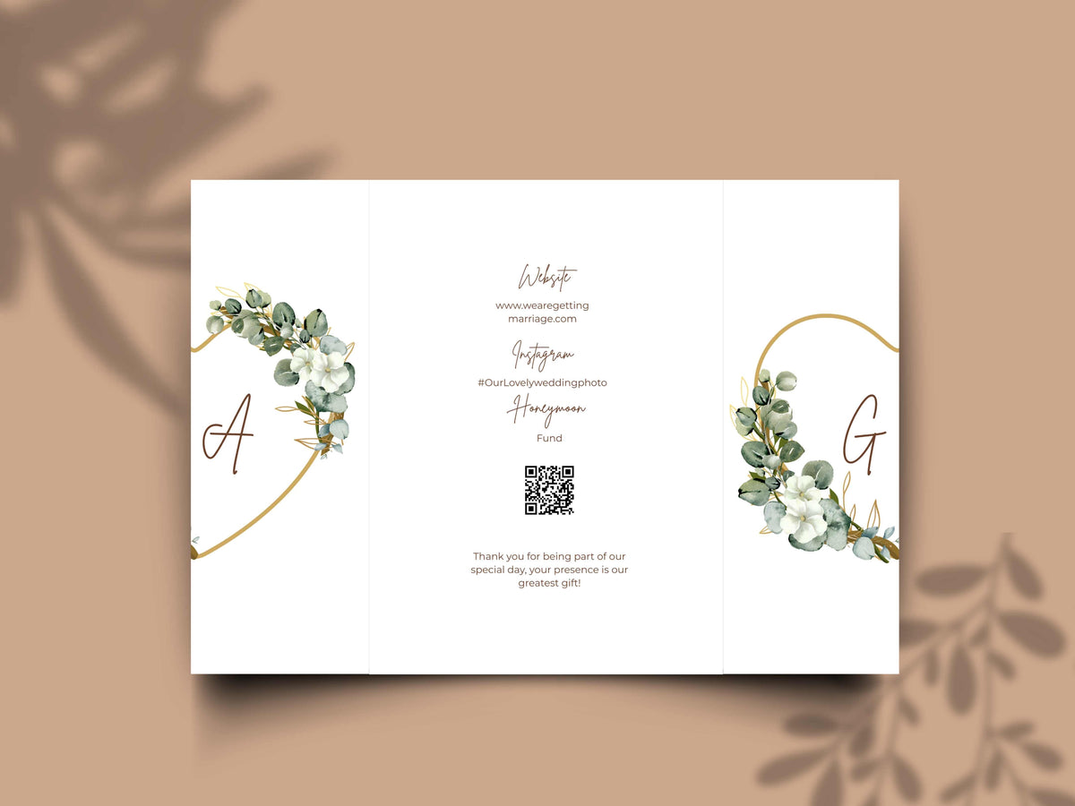 Elegant Greenery Wedding Invitation Template | Modern Eucalyptus Wedding Invite Itinerary & Details Card | Printable Digital Download.WI166