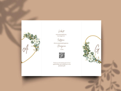 Elegant Greenery Wedding Invitation Template | Modern Eucalyptus Wedding Invite Itinerary & Details Card | Printable Digital Download.WI166