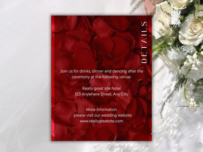 Red Rose Petals Wedding Invitation set, Red Rose RSVP, Red Rose Petals Wedding Invitation, Details, Editable,Template, WT59