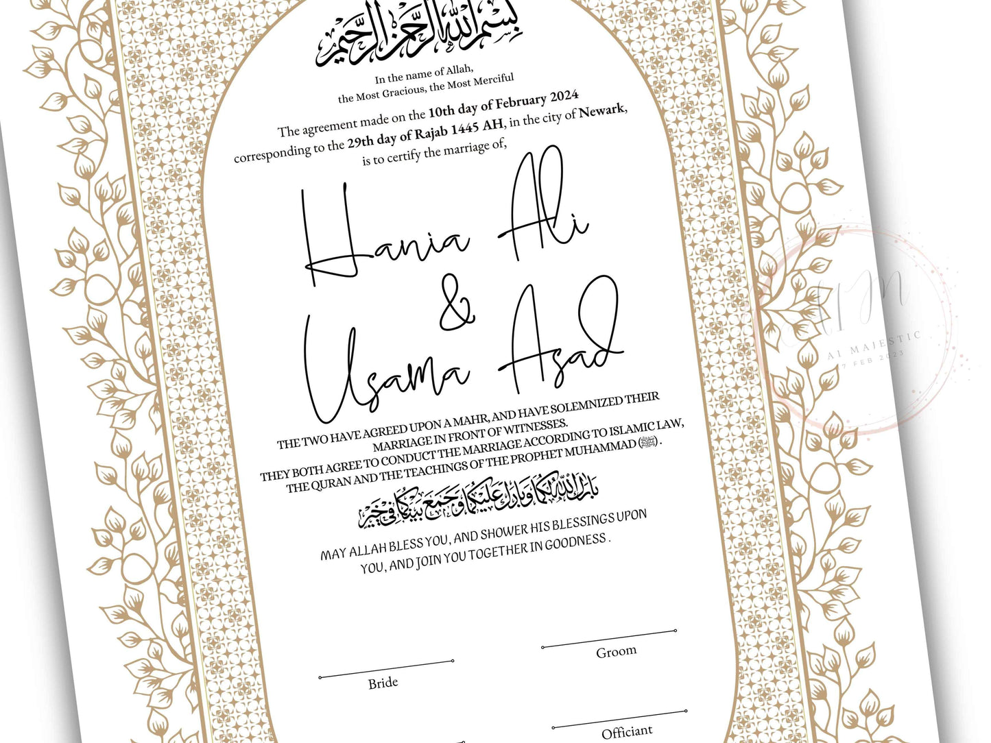 Nikkah Certificate Digital Download Personalised, Islamic Contract, A4, A3, Template, Instat Download. NN209