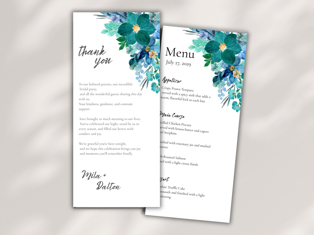 Menu Card, Thank You Card & Table Card Template Set. WI216