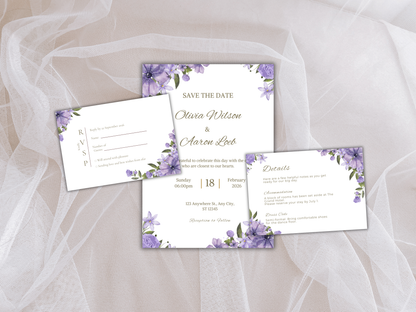 Wedding Invitation Bundle, RSVP, Thank You Card, Table Card, Menu Card, Reception Card, Details Card. WI246