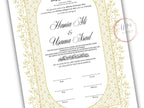 Gold Nikkah Contract Template, Gold Islamic Marriage, Contract Nikkah Certificate, Gold Nikahnama, Personalised Names, A4, A3. NN208