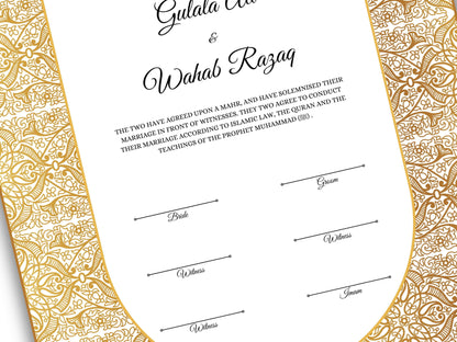 Luxury Gold A4/A3 Nikkah Certificate Template, Premium Gold Frame, Islamic Contract, Wedding Nama, Muslim Marriage Contract. 164