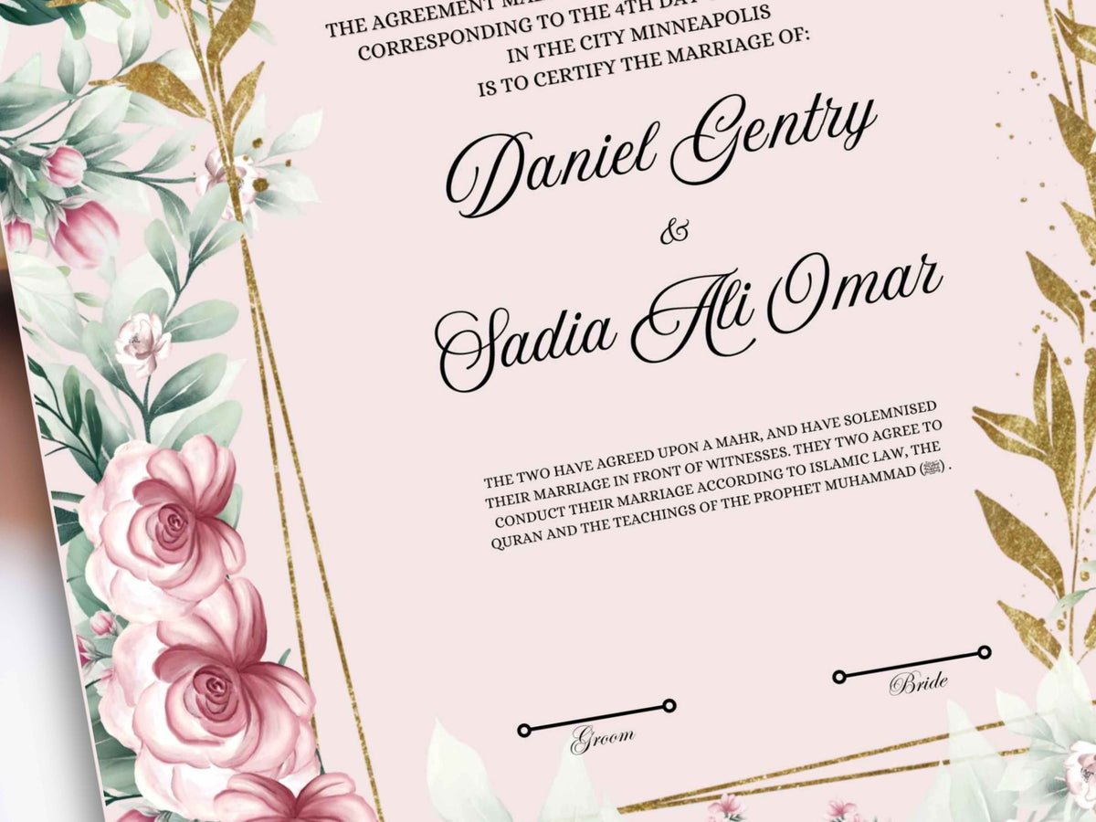 Nikkah Certificate Digital Download Personalized, A4, A3, Template, Editable, Nikkah Nama, Nikkah Contract, Muslim Contract. NN299