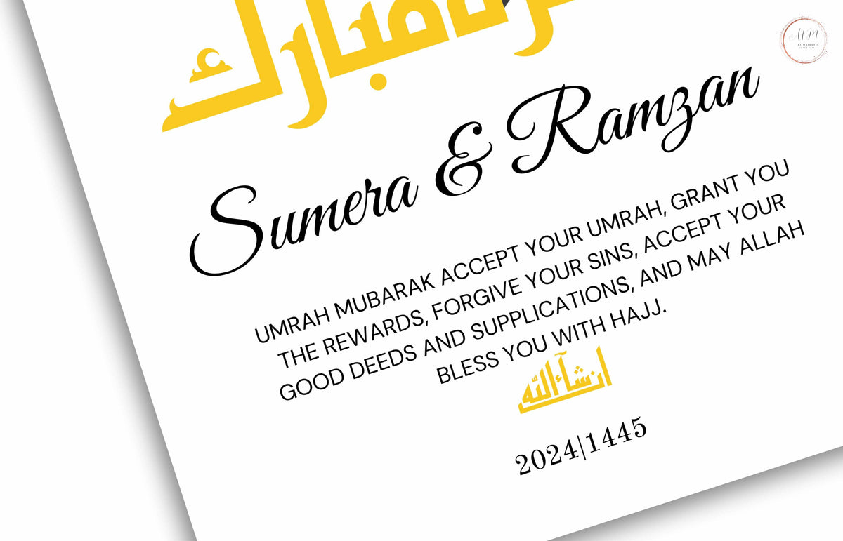 Personalized Umrah Mubarak Template, Umrah Gift, Digital Print , Umrah Wishes, Editable Template, A2, A3, A4, A5, Pdf Template. 1