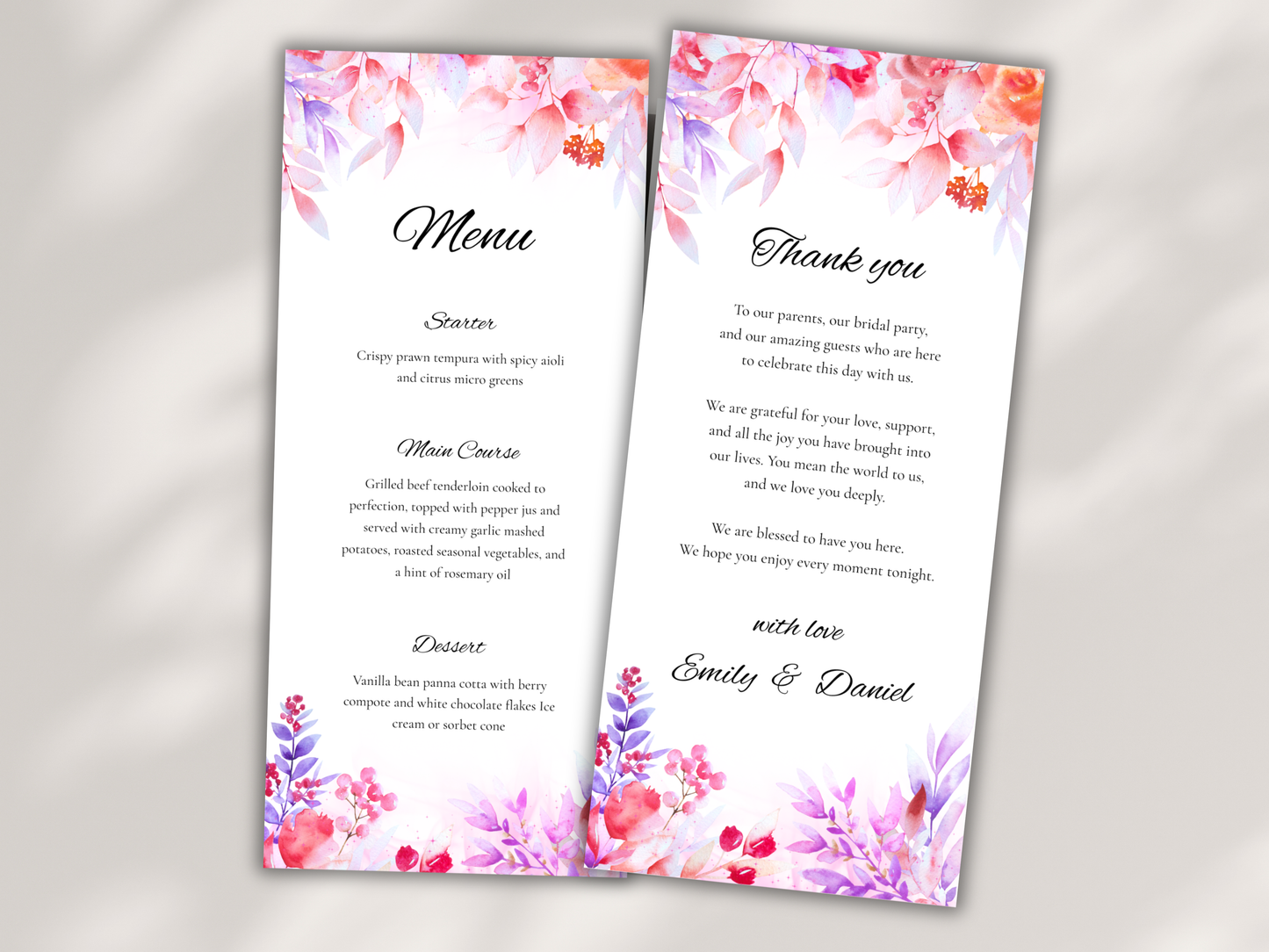 Wedding Menu Template, Thank You Card, Place Card. WI202