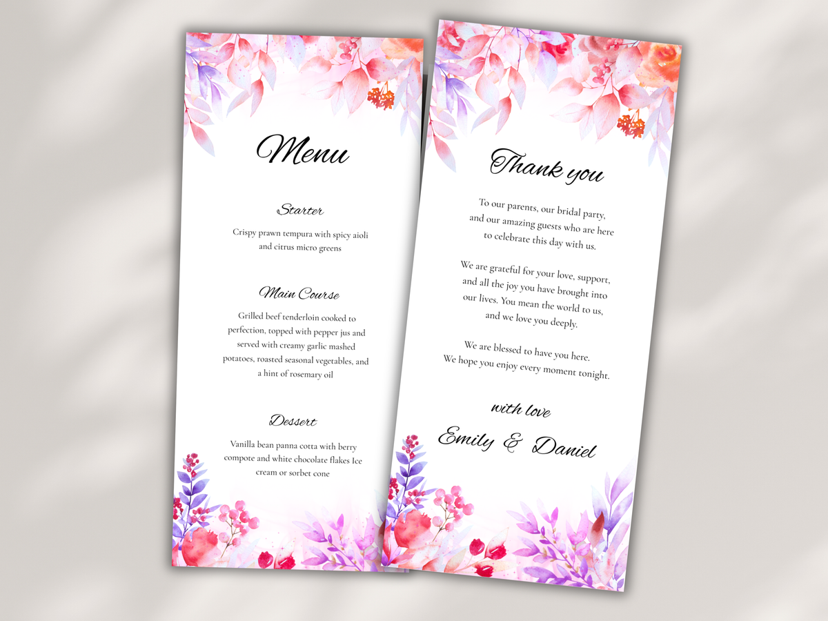Wedding Menu Template, Thank You Card, Place Card. WI202