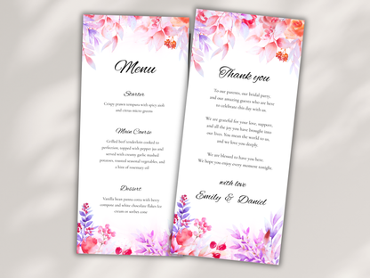 Wedding Menu Template, Thank You Card, Place Card. WI202