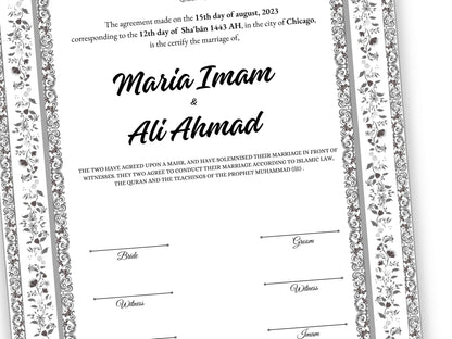 Nikkahnama | A4/A3 Custom Luxury Nikkah Contract | Digital contract | Inspired Luxury Nikkahnama | Nikkah Certificate Pdf Template. NN143