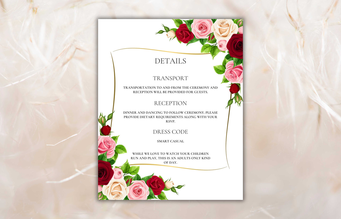 Red Wedding Invitation Set, Floral invitation,Editable Template, RSVP Card, Details Card, Burgundy and Pink Floral with Gold Frame, WIT63