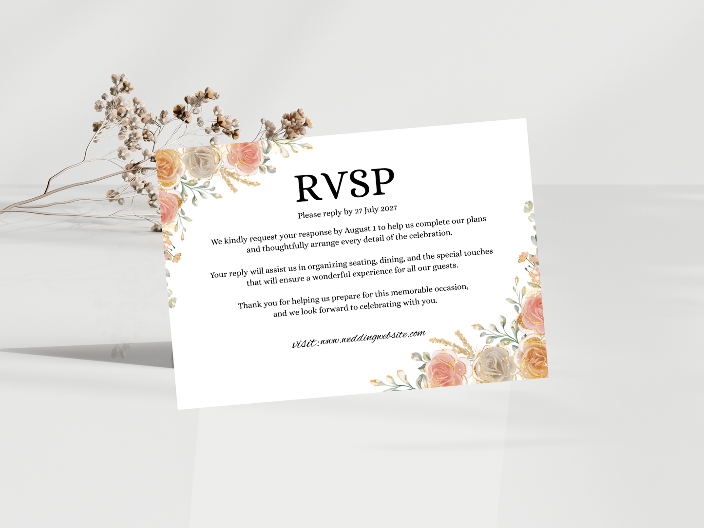 Elegant Floral Wedding Invite, RSVP, Details Card, Menu & Thank You MTC386