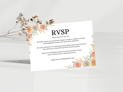 Elegant Floral Wedding Invite, RSVP, Details Card, Menu & Thank You MTC386