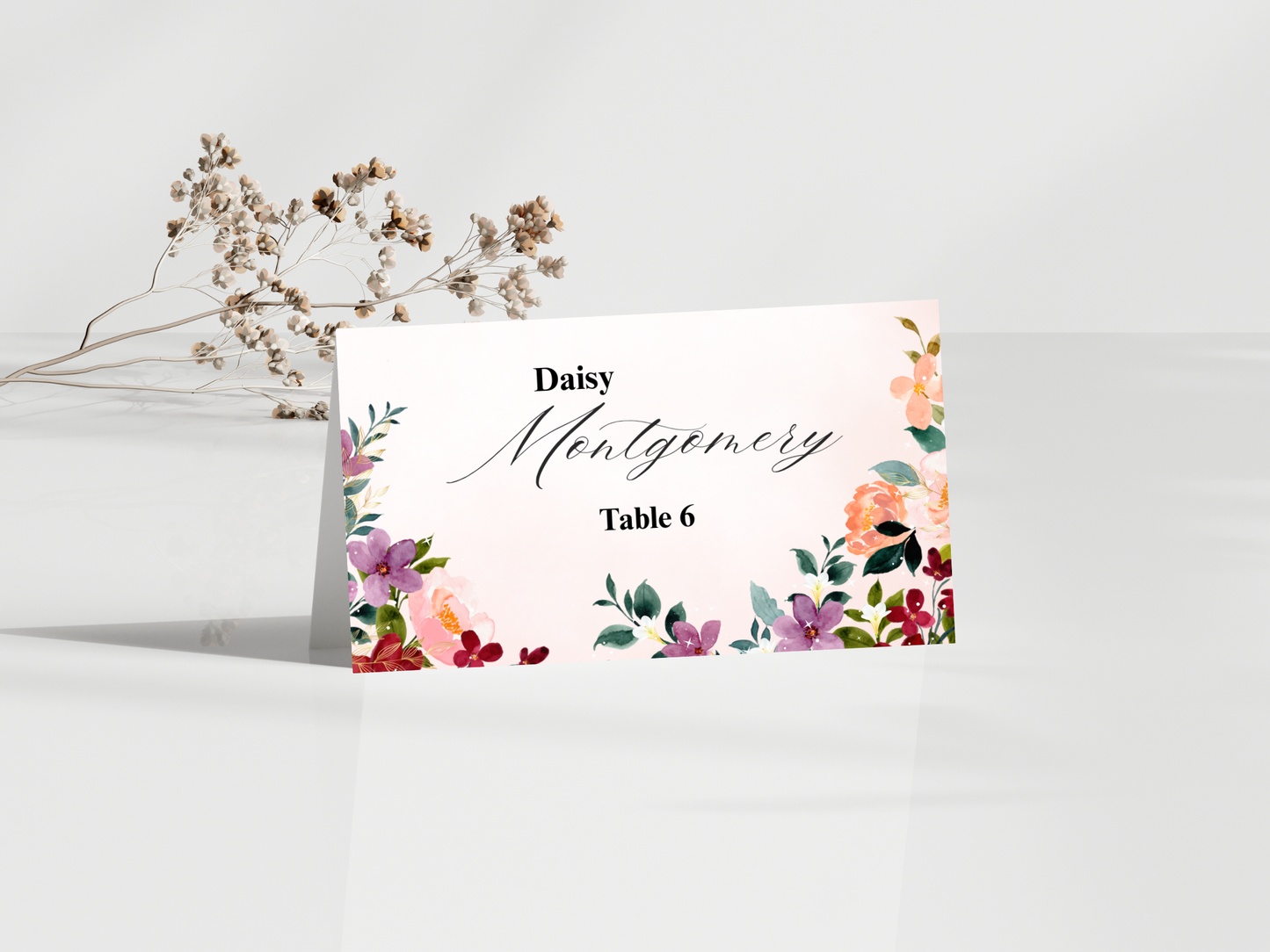 Burgundy Wedding Menu, Thank You, Table Cards (Editable Canva Template) WI380