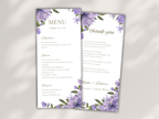 Lavender Floral Wedding Menu & Thank You Template | Editable Canva Place Card. WI204