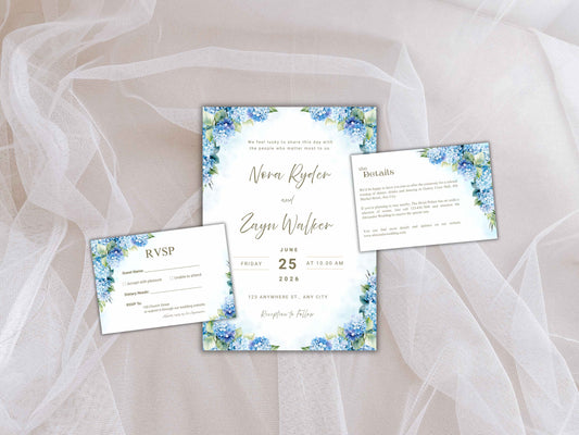 Wedding Invitation Set, RSVP, Dark Floral, Wedding Invitation, Details, Editable, Template, WI229