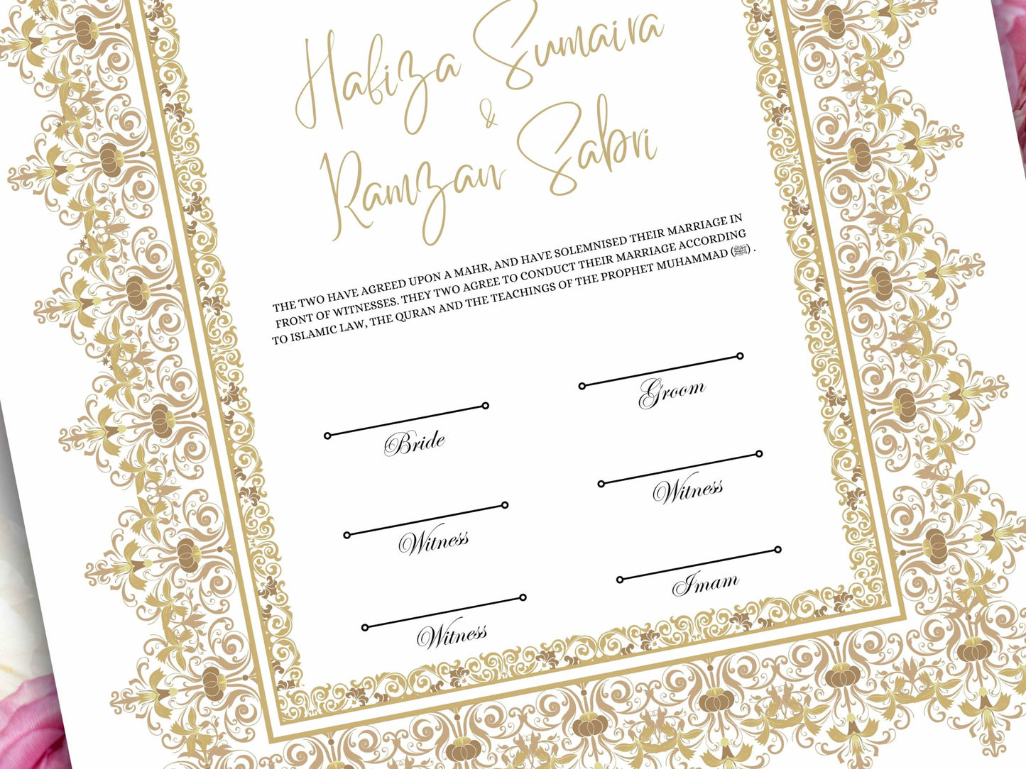 Nikkah Certificate Digital Download Personalised, A4, A3, Template, Editable, Brown Nikkah Nama, Nikkah Contract, Muslim Contract. NN212