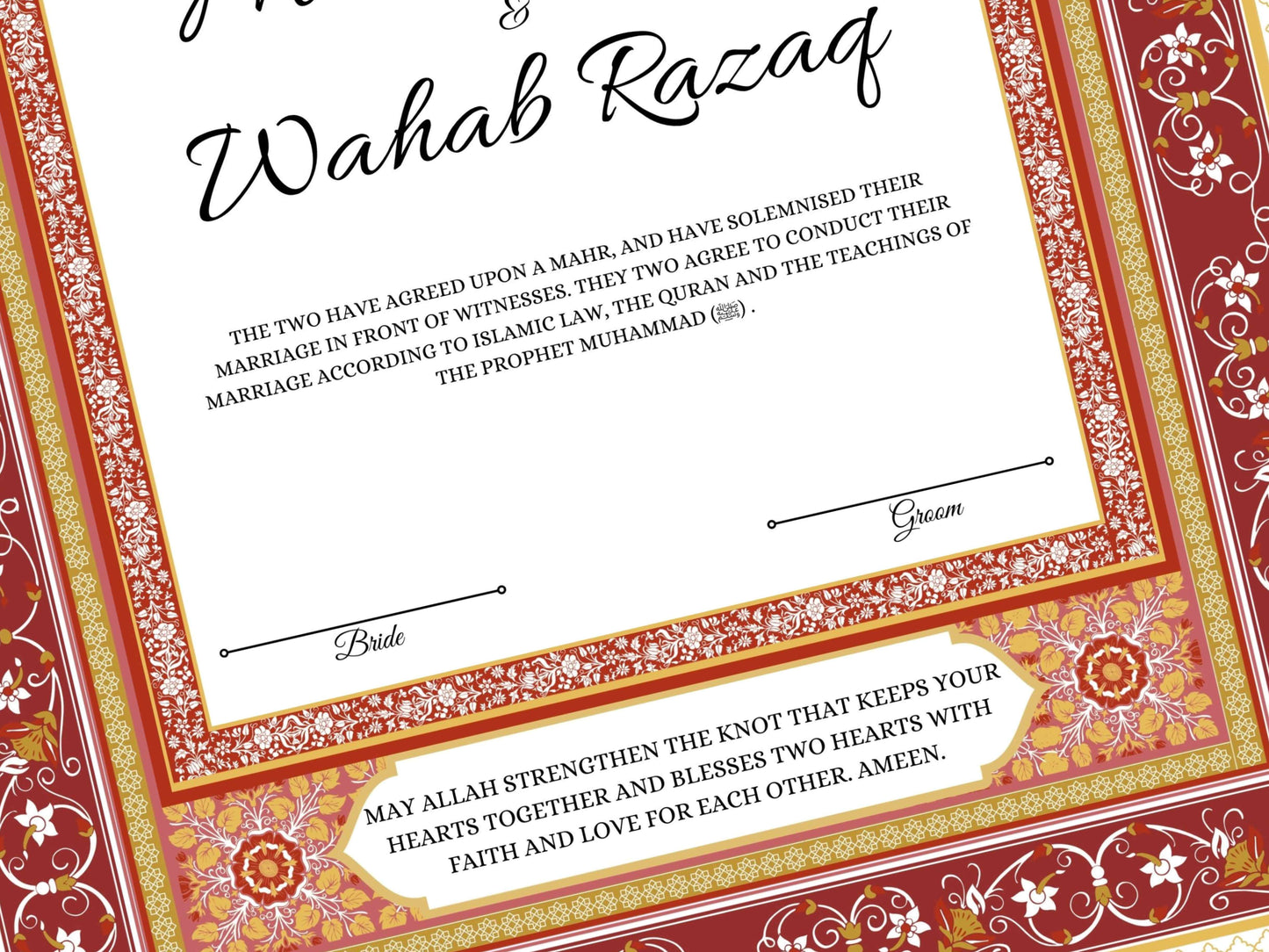 Nikkah Certificate Digital Download Personalised, A4, A3, Template, Muslim Wedding Contract, Instat Download. NN170