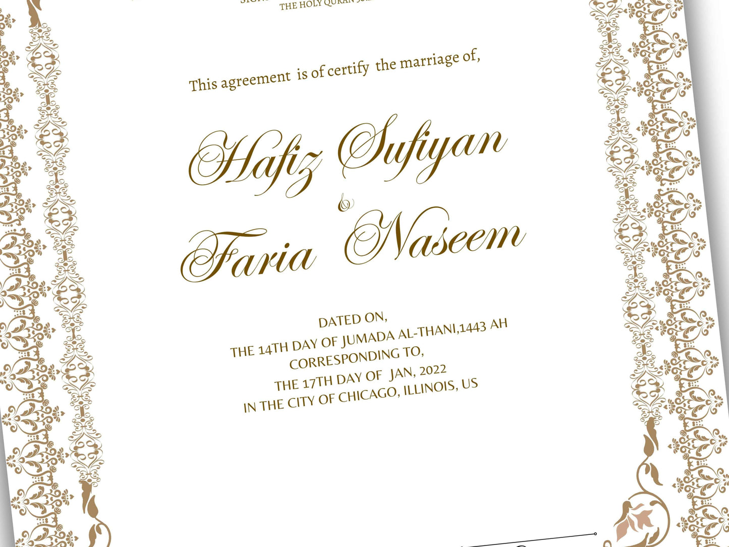 Luxury Nikkah Contract, Digital Printable Personalised Customised Nikkah Certificate, Custom Nikah Nama, Islamic Wedding Contract. NN157