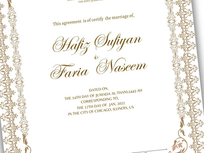 Luxury Nikkah Contract, Digital Printable Personalised Customised Nikkah Certificate, Custom Nikah Nama, Islamic Wedding Contract. NN157