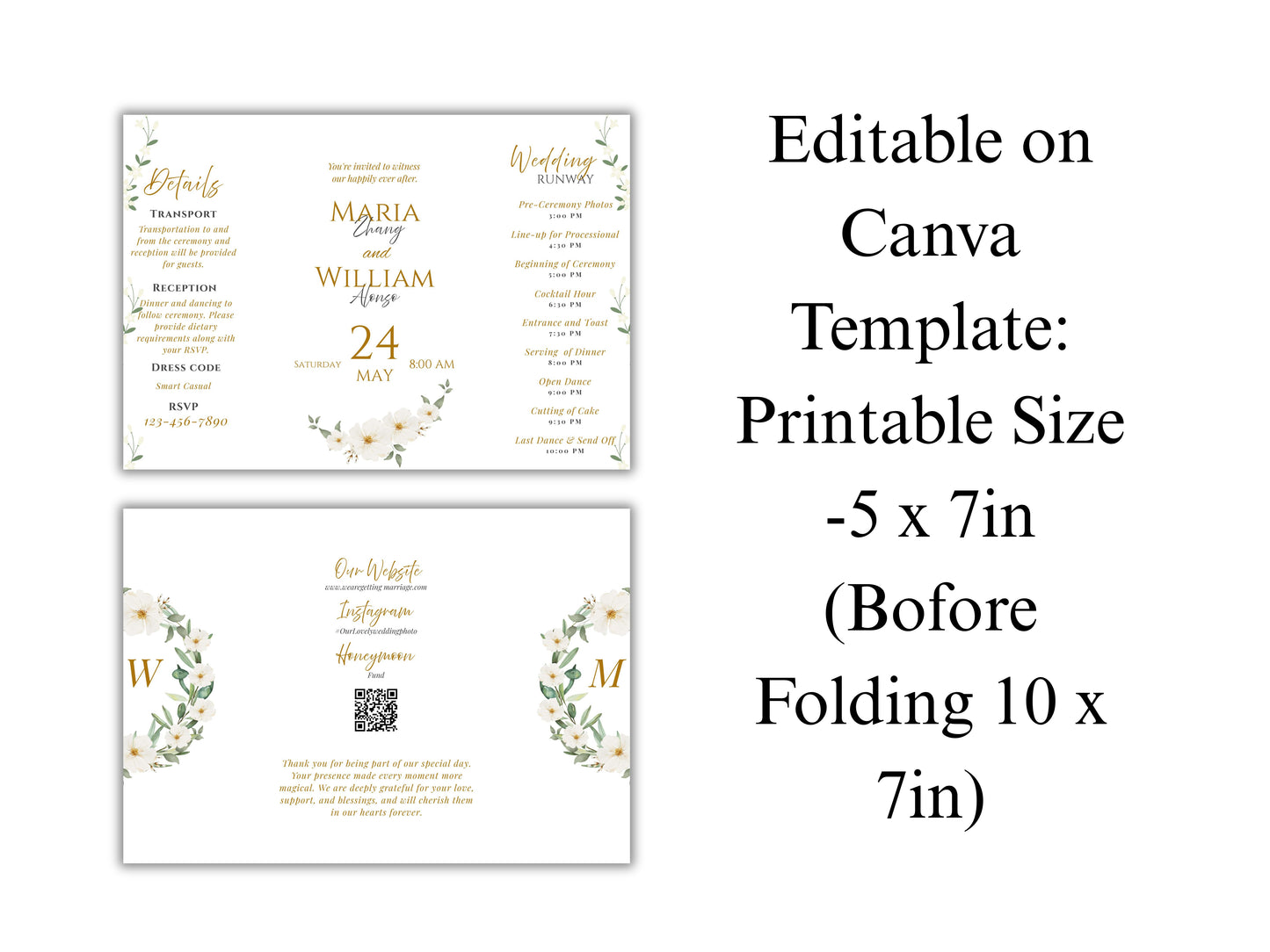 Elegant Gatefold Wedding Invitation Template | Floral Folded Invite | Printable Ceremony Card | Modern Wedding Schedule. WIB126
