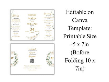 Elegant Gatefold Wedding Invitation Template | Floral Folded Invite | Printable Ceremony Card | Modern Wedding Schedule. WIB126