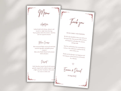 Wedding Menu Template, Thank You Card, Place Card. WI201