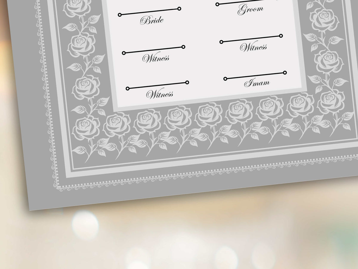Rose Nikkah Certificate Template, Editable Nikkahnama, Printable Nikah Contract, Muslim Contract, Nikkah Islamic Marriage Contract.NN256
