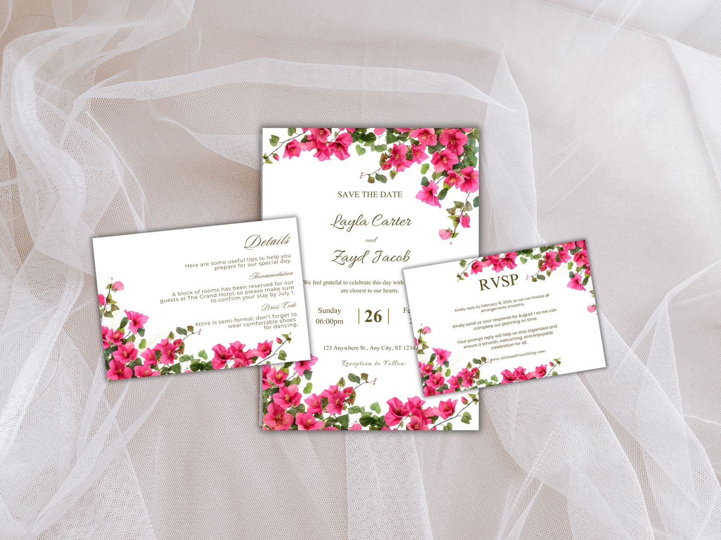Wedding Invitation Set, RSVP, Wedding Invitation, Details, Editable, Template, WI255