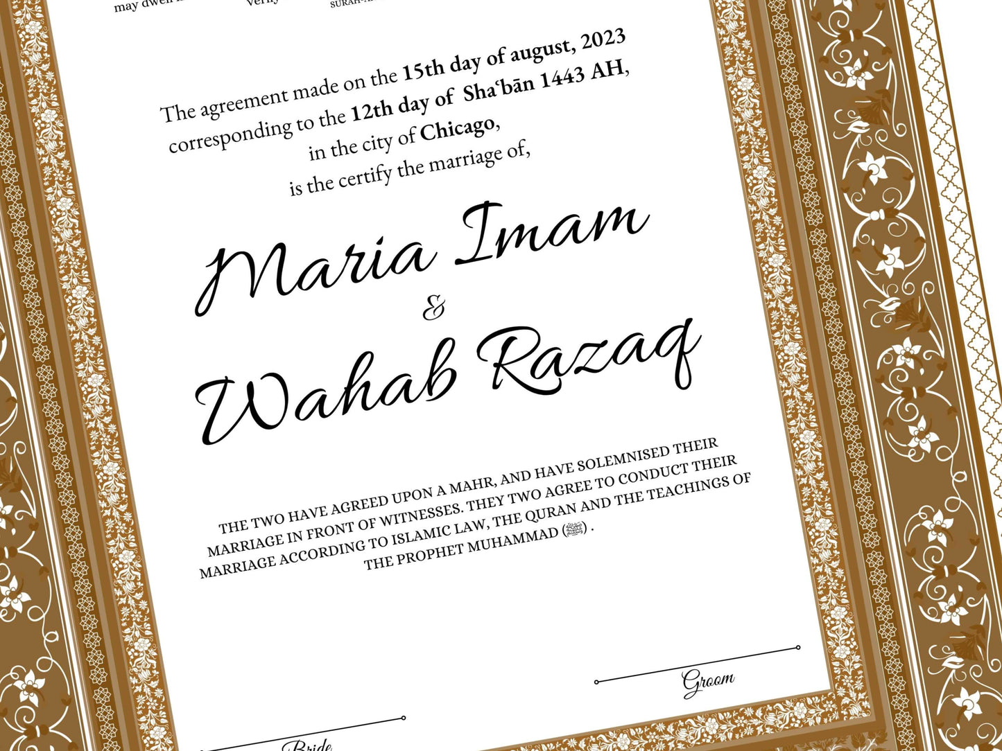 Nikkahnama | Custom Luxury Nikkah Contract | Mughal | Mughal | Inspired Luxury Nikkahnama | Nikkah Certificate in Pdf Template. NN166