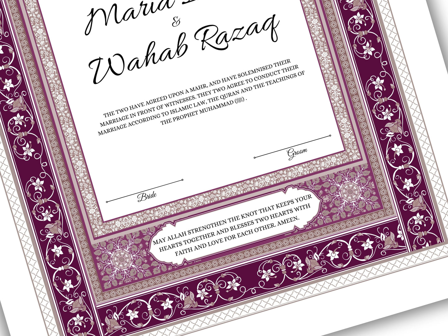 Luxury Nikkah Contract, Digital Printable Personalised Customised Nikkah Certificate, Custom Nikah Nama, Islamic Wedding Contract. NN168