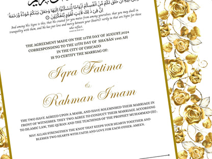 Luxury Nikkah Certificate, Premium A4 Islamic Wedding Contract, Nikkah Nama, Muslim Marriage Certificate, Personalised Names, A4, A3. NN215