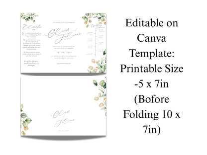 Gatefold Wedding Invitation Template | Green Folded Invite | Printable Ceremony Card | Modern Wedding Schedule Design. WIB127