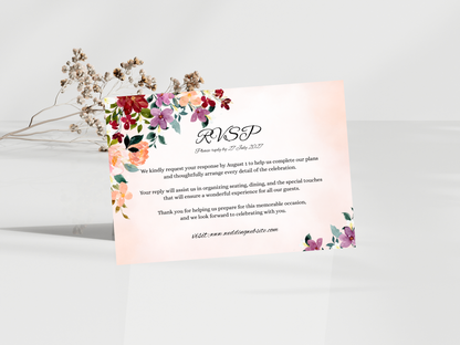 Burgundy Floral Wedding Invitation Suite, Editable RSVP, Details, Menu & Thank You Card (Digital Download) | MTC381