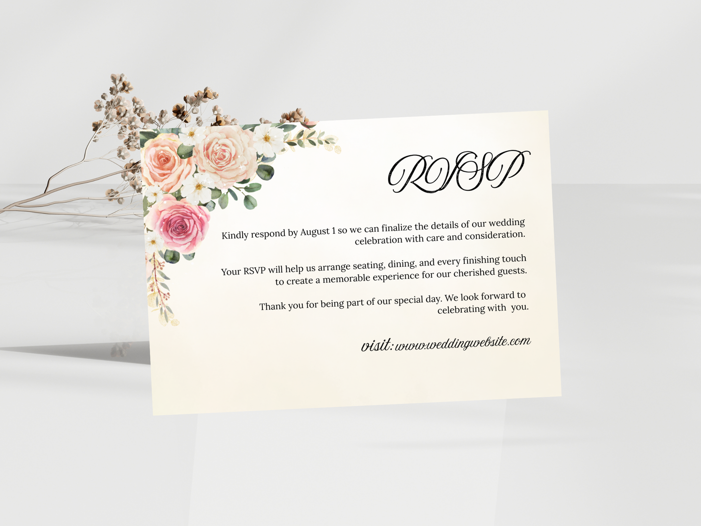 Luxury Floral Wedding invitation Bundle, Editable Canva Template, Details, RVSP, Instant Download MTC399