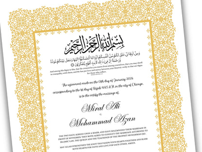 A4/A3 Nikkah Certificate, Printable Nikkahnama Template, Marriage Contract, Nikkah Contract Template, Islamic Wedding Contract. NN200