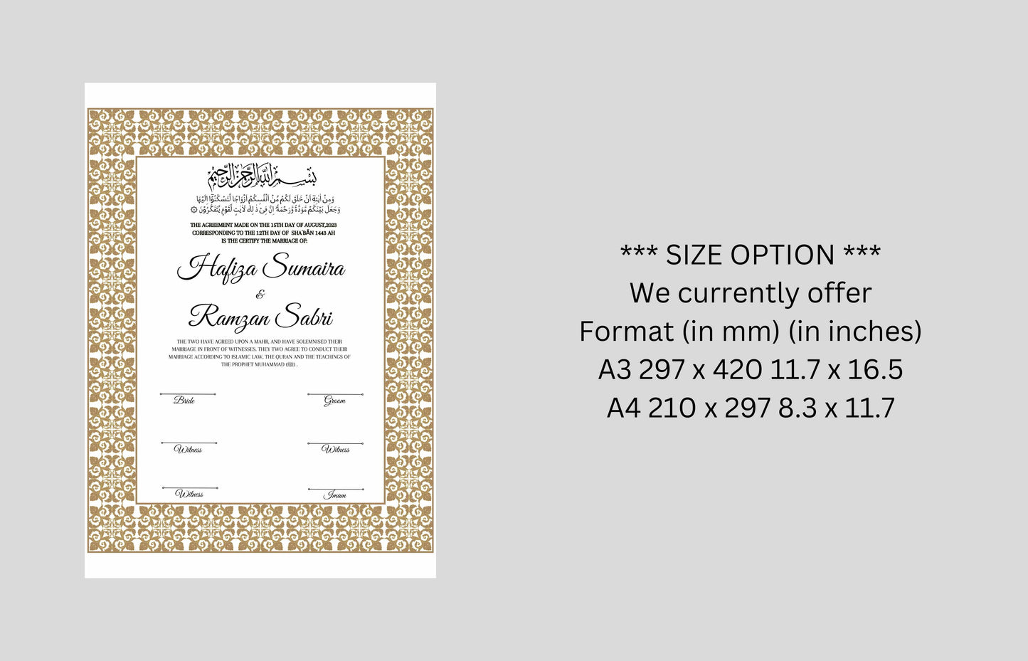 Printable Nikkah Contract Template a3 a4 | Islamic Marriage | PDF Muslim Marriage Contract | Authentic Islamic Wedding Sign Agreement. NN119