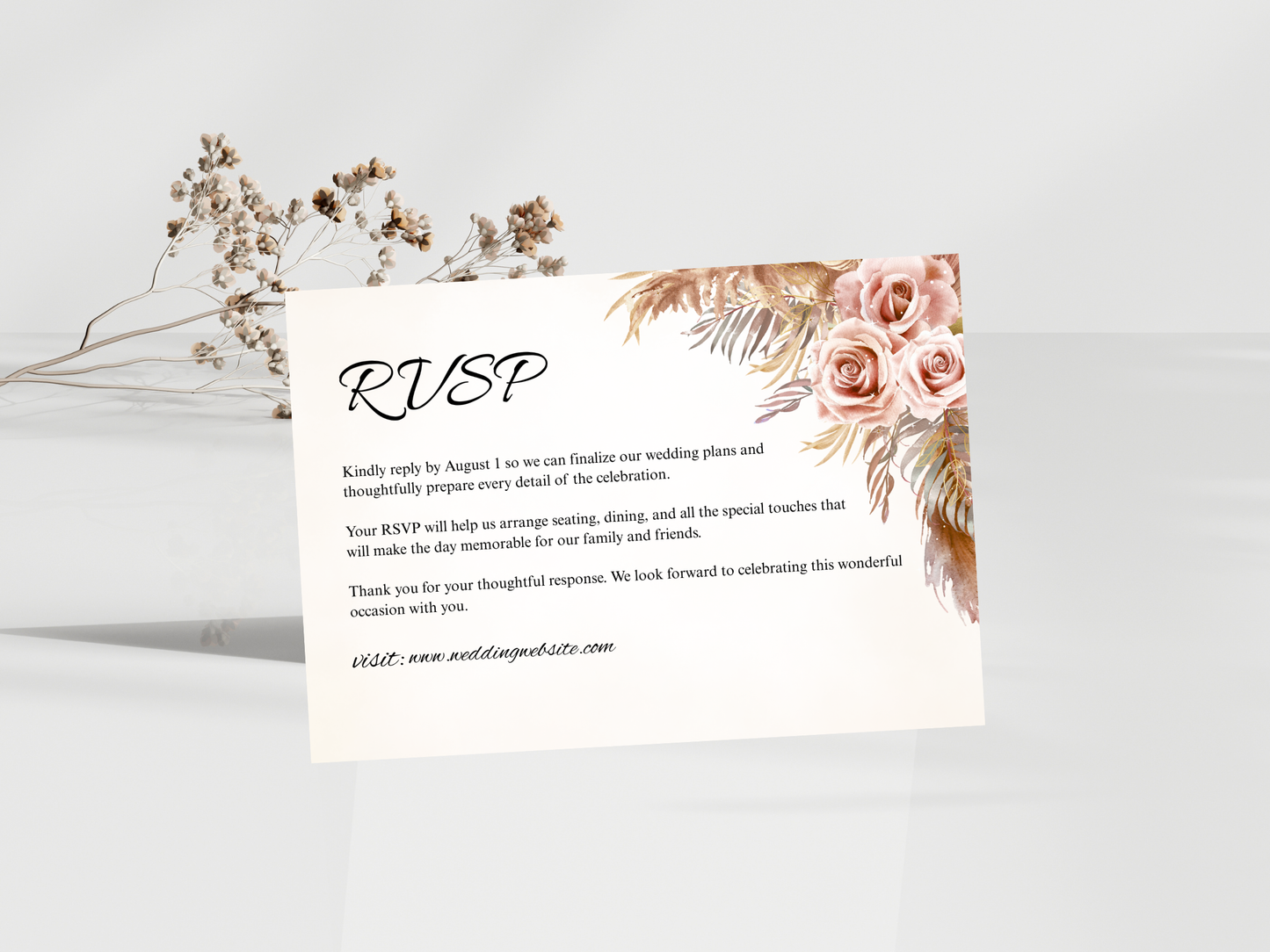 Bohemian Floral Wedding Invitation, RSVP, Details, Digital Download MTC416