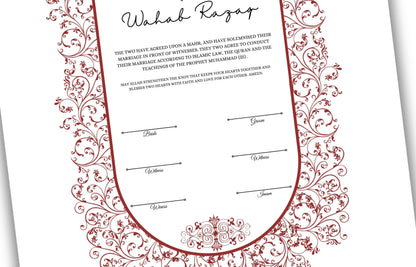 A4/A3 Nikkah Contract, Digital Printable Personalised Customised Nikkah Certificate, Digital Download, Islamic Marriage Contract. NN151