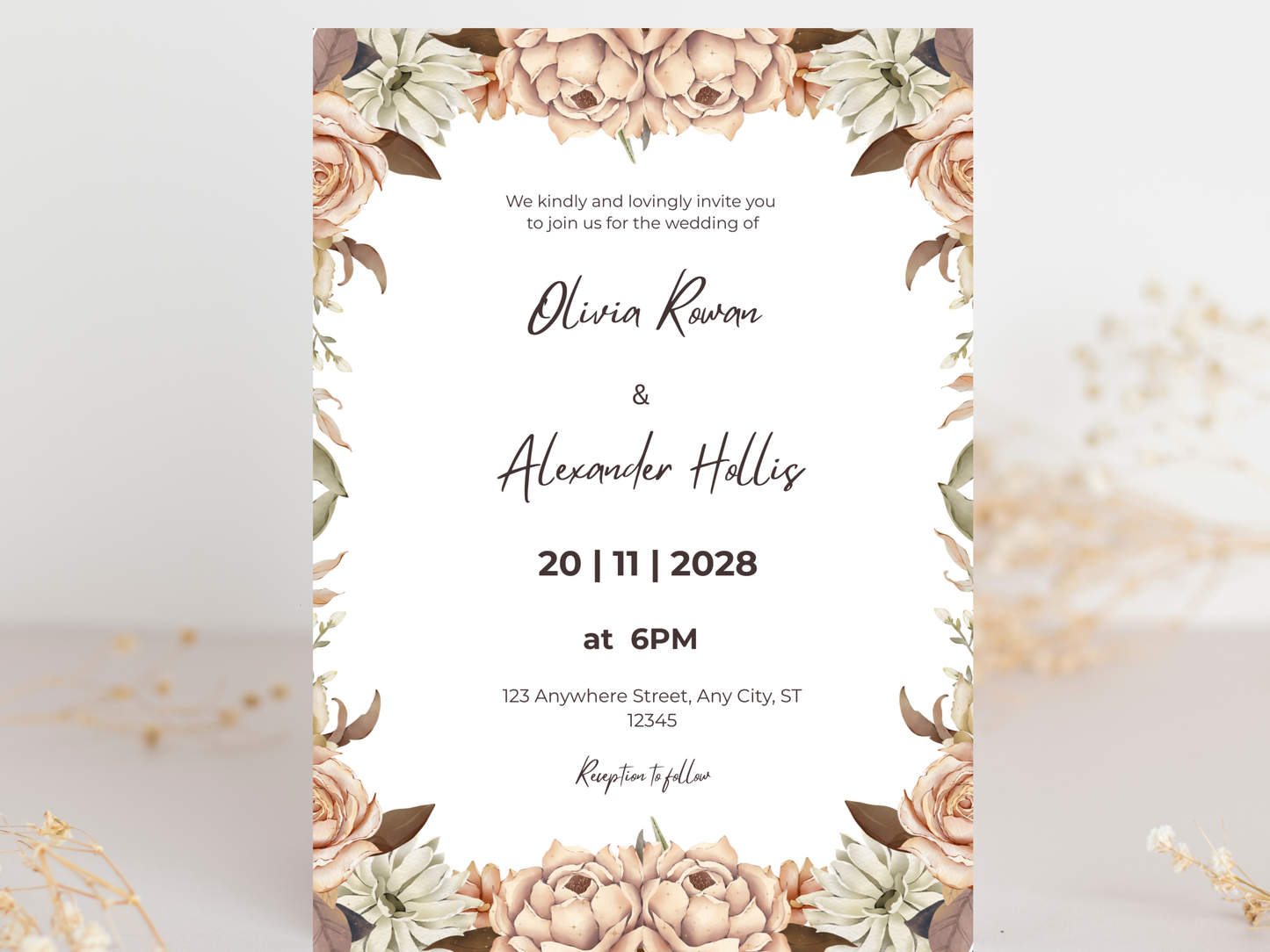 Wedding Invitation Set, RSVP, Dark Floral, Wedding Invitation, Details, Editable, Template, WI219