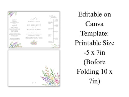 Elegant Floral Gatefold Wedding Invitation | Modern Minimalist Invite | Rustic Boho Wedding Card with Timeline & RSVP Details. WI131