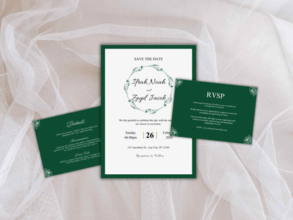 Wedding Invitation Bundle, RSVP, Thank You Card, Table Card, Menu Card, Reception Card, Details Card. WI254