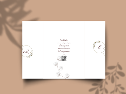 Floral Wedding Invitation Template | Folded Wedding Program & Details Card | Printable Rustic Boho Wedding Invite | Editable Template. WI176