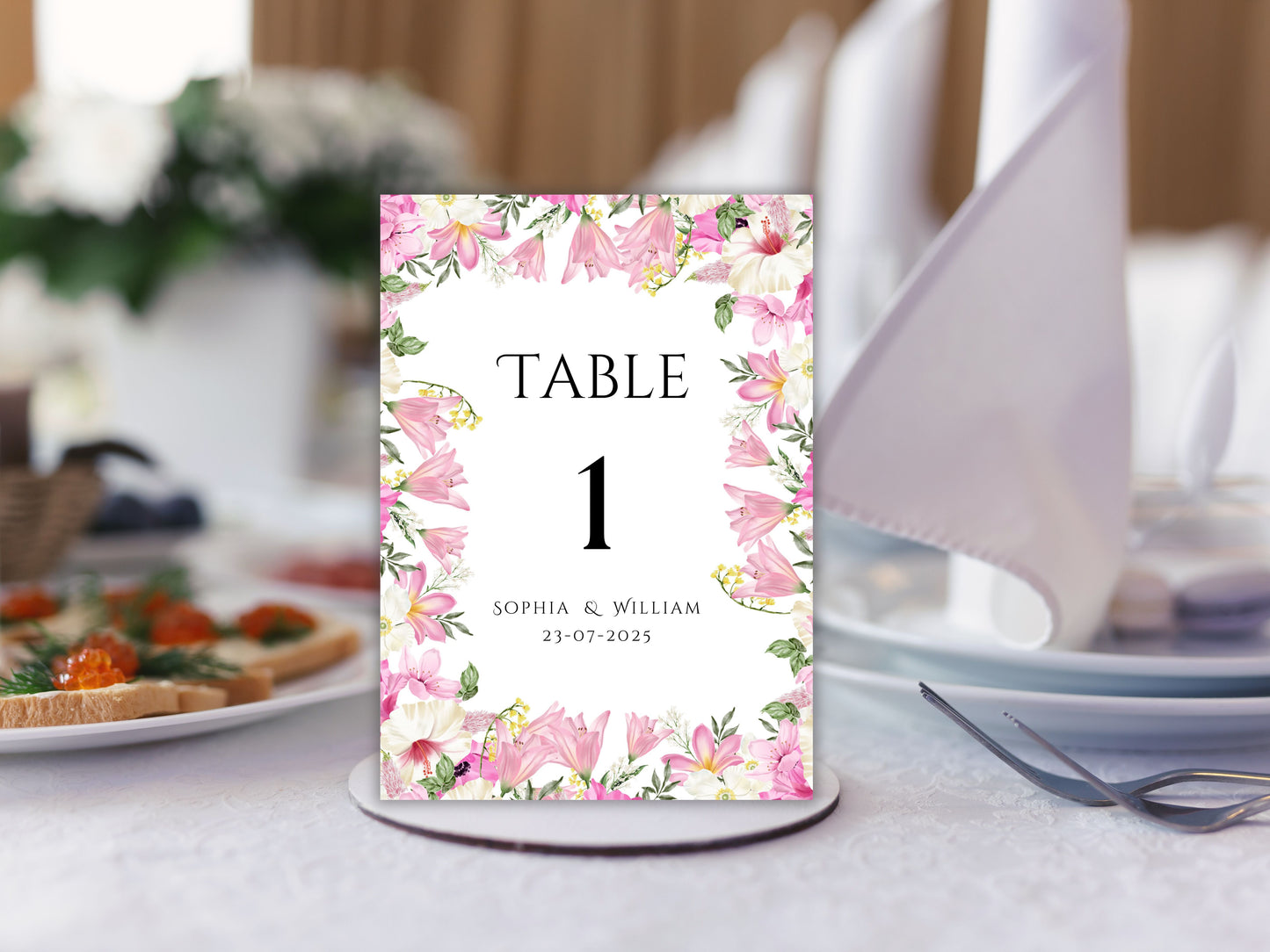 Wedding Table Numbers Template, Wedding Table Numbers, Pink Flower, Floral Wreath, Printable Table Numbers, Wedding Seating Chart. TS1