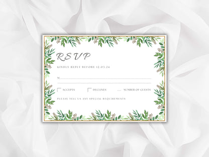 Greenery Wedding Invitation Template, Wedding Card, Editable Invitation, Invitation card Template, Rsvp Template, Digital Download, WT33