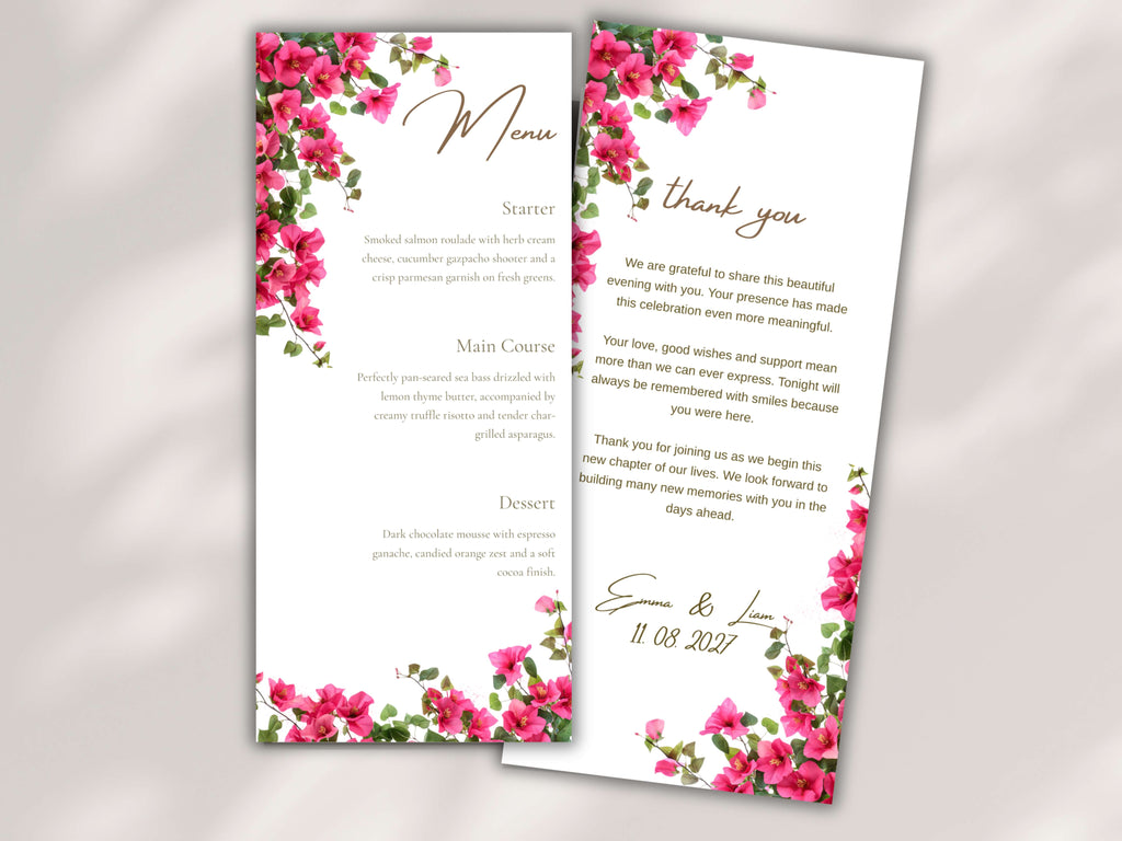Wedding Menu Template, Editable Place Card & Thank You Note. WI199